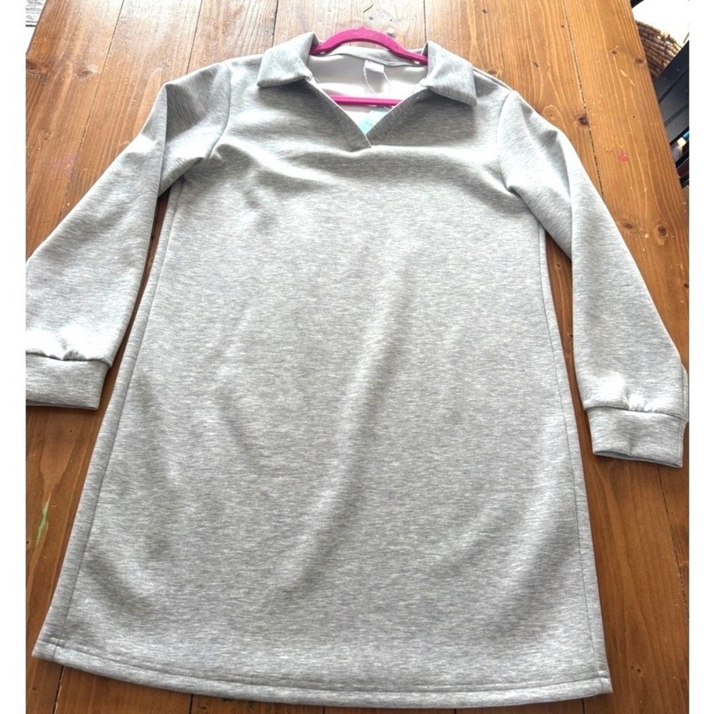 WIHOLL Collared‎ Long Sleeve Casual Sweatshirt Dress Grey Size L